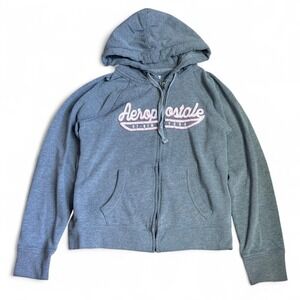 Y2K Aeropostale Gray Full Zip Hoodie Pink White Script Logo Mall Core Women's